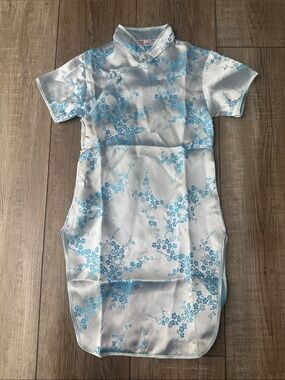 Little girl Silk-Style Blue Floral Cheongsam qipao Dress